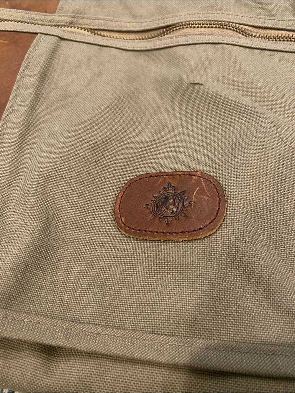 Bag, Men's Canvas Messenger Olive w/Brown Leather Trim